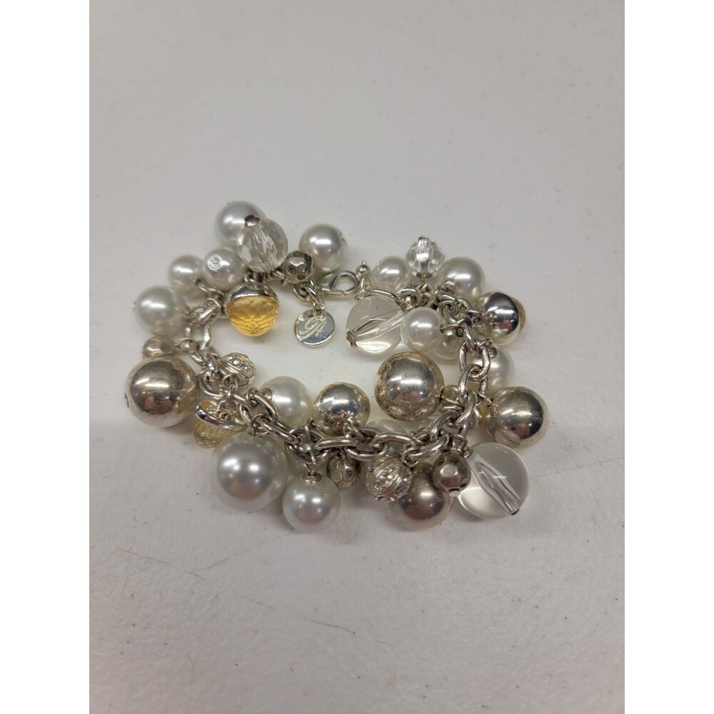 Vintage Bauble Charm Bracelet Faux Pearl Double Strand Small Bracelet